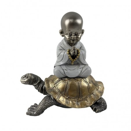 ORIGEN Home Decor Monk Figure avec Turtle Buddhas | Bouddha argenté - 17x17x12cm