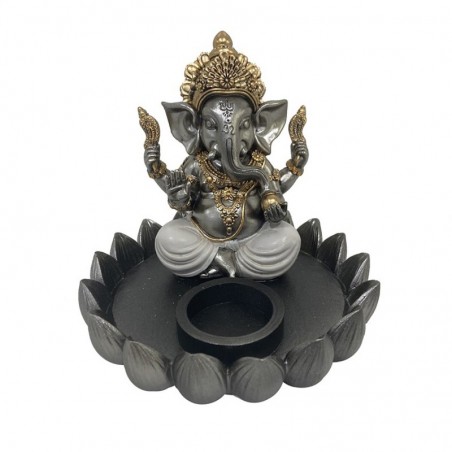 ORIGEN Home Decor Candelabro Ganesh Buddas | Bouddha argenté - 14x16x15cm