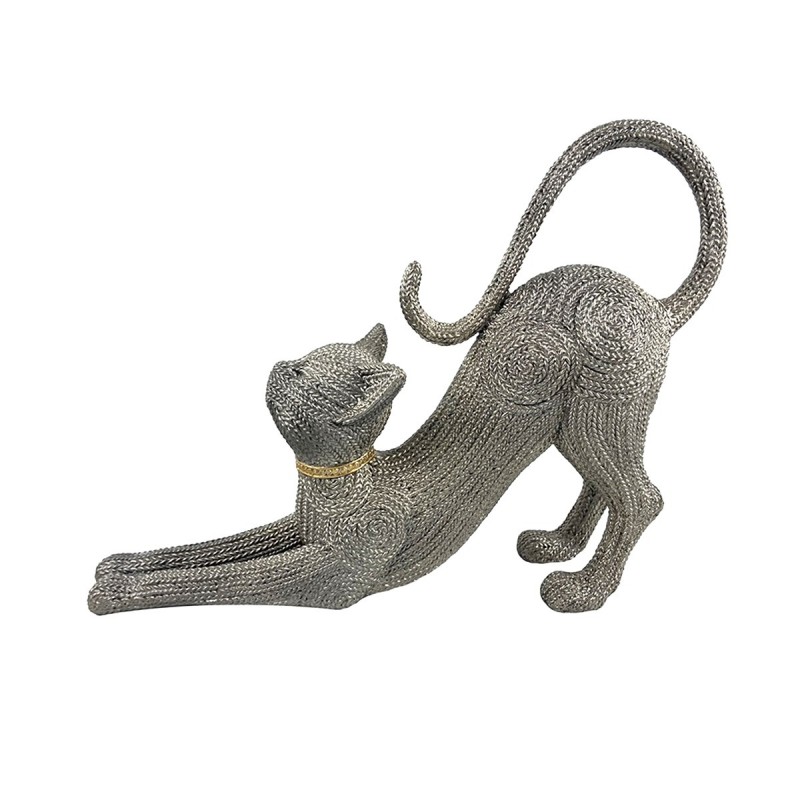 ORIGEN Home Decor Figure Animaux de chat | Silver Cat Figure - 24x30x7cm