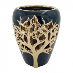 ORIGEN Home Decor Jarbus of Life Tree et Portavelas | Vase noir - 20x17x17cm