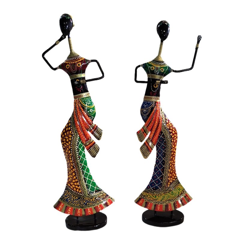 ORIGEN Home Decor African Dancer 2 u africain et éléphants | Figure africaine multicolore - 49x15x8cm