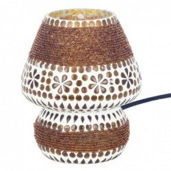 ORIGEN Home Decor Lampe de Table en Mosaïque Marron - Lampe de Table Exotique 18x14x14cm