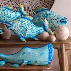 ORIGIN Home Decor Bougeoir Marin Poisson Bleu - Figurine Poisson Bleu 60x110x26cm