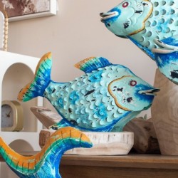 ORIGEN Home Decor Bougeoir Marin Poisson Bleu - Figurine Poisson Bleu - 27x55x12cm