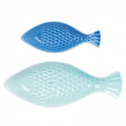 ORIGEN Home Decor Assiette en Forme de Poisson 2U Plateaux Bleu - 3x30x12cm Céramique | Décoration nautique et marin