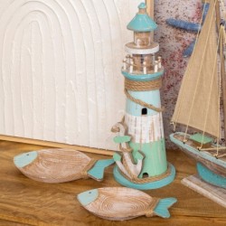 ORIGEN Home Decor Phare Marin Bleu - Figurine Décorative 41x14x14cm