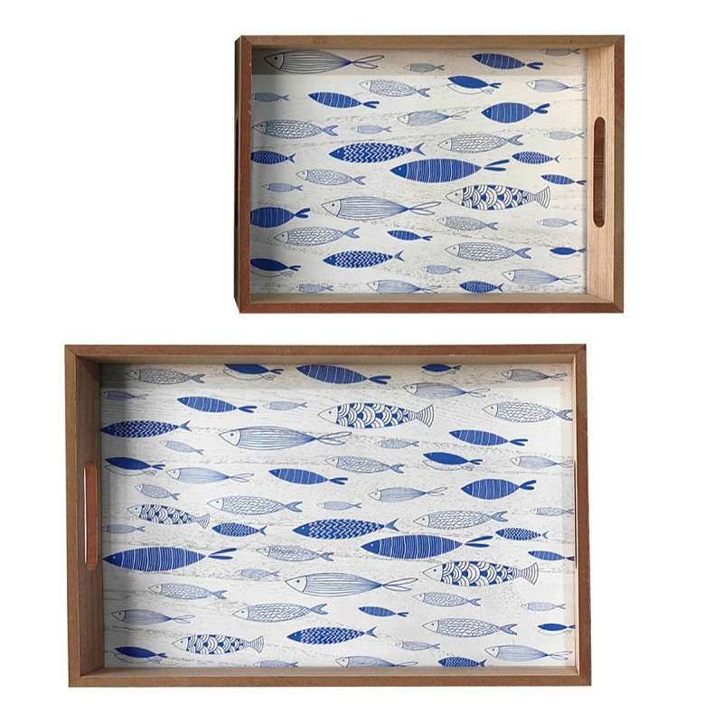 ORIGIN Home Decor Plateaux Boîtes et plateaux 2U | Plateau de Vaisselle Bleu Rectangulaire - 5x42x30cm