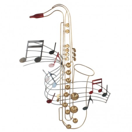 ORIGEN Home Decor Ornement Mural Saxophone Appliques en Métal Beige 73x54x5cm - Décoration Ethnique pour Salon, Chambre