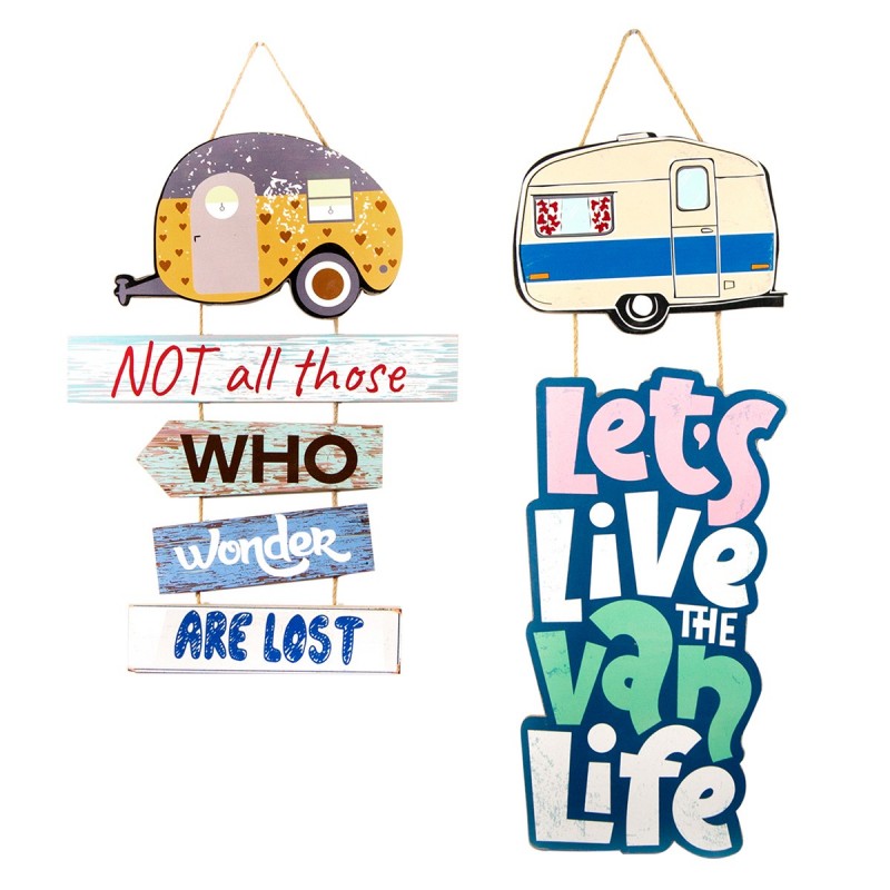 ORIGEN Home Decor Caravan Signs Plaques en bois 2U | Bleu - 48x35x1cm