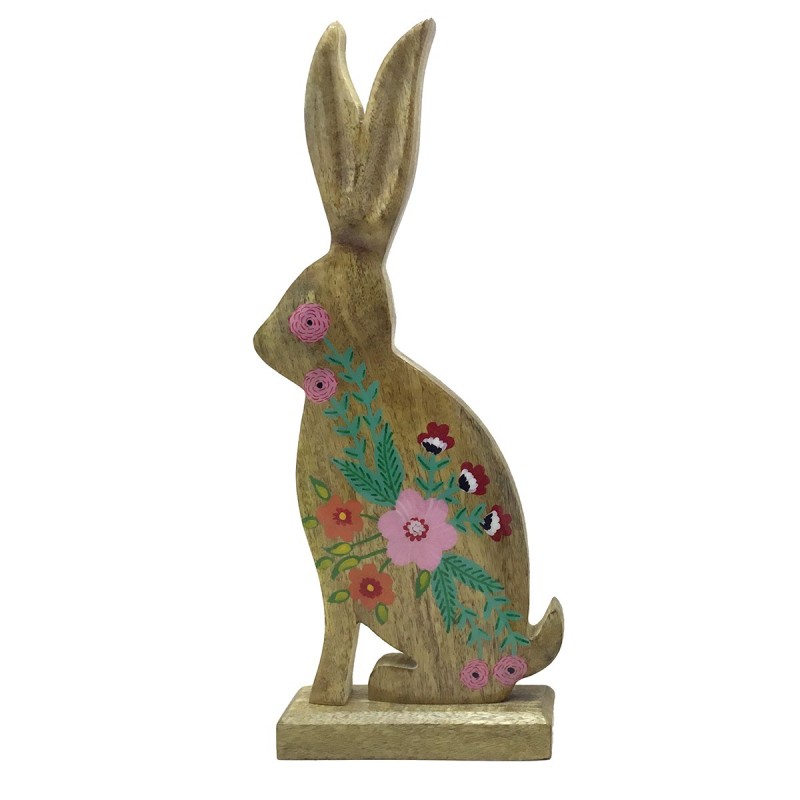 ORIGEN Home Decor Lapin en Bois Marron 40x17x6cm - Figurine de Lapin en Bois pour la Décoration de la Maison