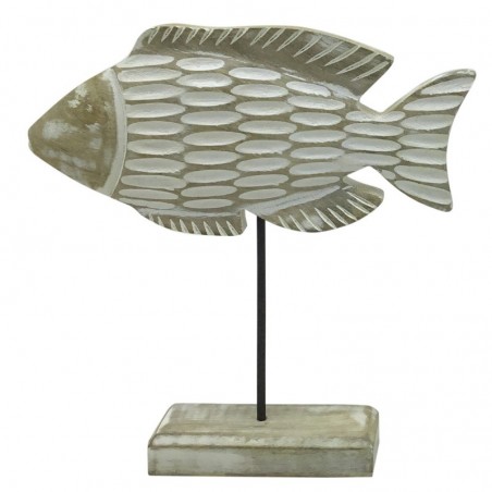 ORIGEN Home Decor Figurine de Table Poisson Marin en Bois Gris 25x25x5cm