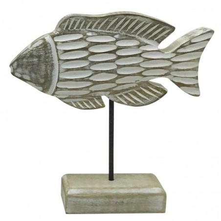 ORIGEN Home Decor Figurine de Table Poisson Marin en Bois Gris 20x20x5cm