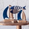 ORIGEN Home Decor Bleu Marin Poisson En Bois 23x25x5cm Figurine De Table