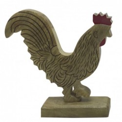 ORIGEN Home Decor Figurine de Table Animaux Poule en Bois Marron - 26x25x6cm