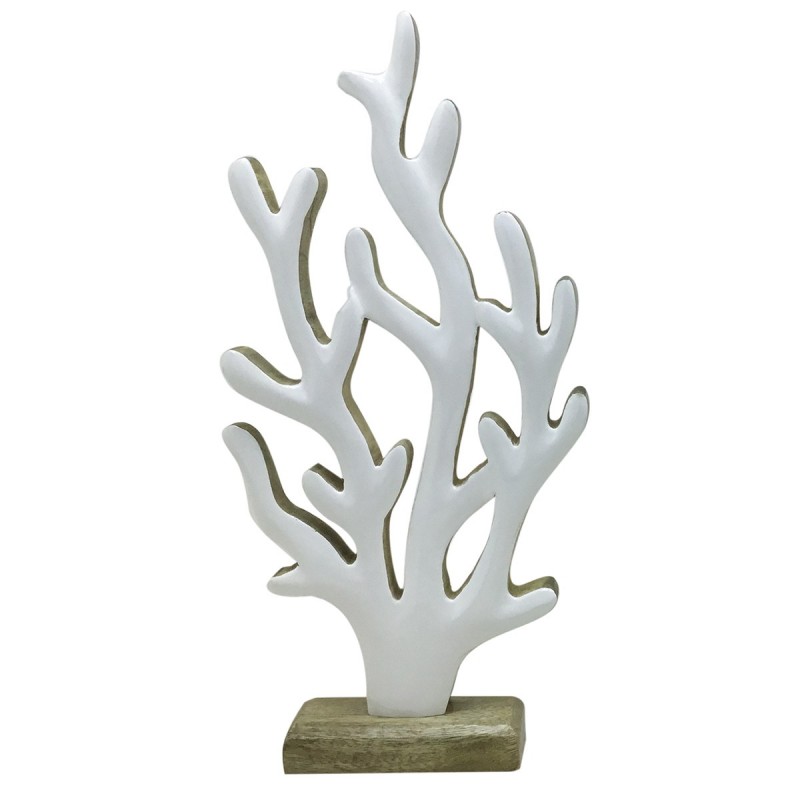 ORIGEN Home Decor Marin en Bois Corail Argenté 40x20x5cm - Figurine Décorative Unique pour Intérieur et Extérieur