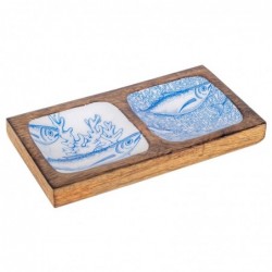 ORIGEN Home Decor Plateau à Poisson 2 emplacements Rectangulaire Bleu - 3x20x10cm