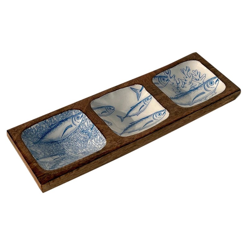 ORIGEN Home Decor Plateau à Poisson 3 emplacements Rectangulaire Bleu - 3x30x10cm | Plateau de décoration pour la cuisine