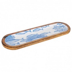 ORIGIN Home Decor Boîtes et plateaux à poisson | Plateau de Décoration Ovale Bleu - 2x46x14cm