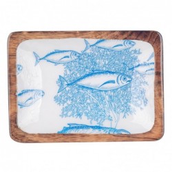 ORIGEN Home Decor Assiettes à Poisson Rectangulaires Boîtes et Plateaux Bleu - Idéal pour la Décoration de la Maison - 3x18x13cm