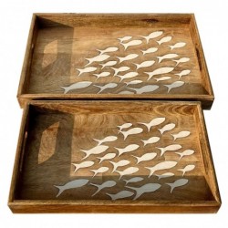 ORIGEN Home Decor Fish Tray 2U Boîtes et plateaux | Plateau de Décoration Rectangulaire Marron - 5x38x23cm