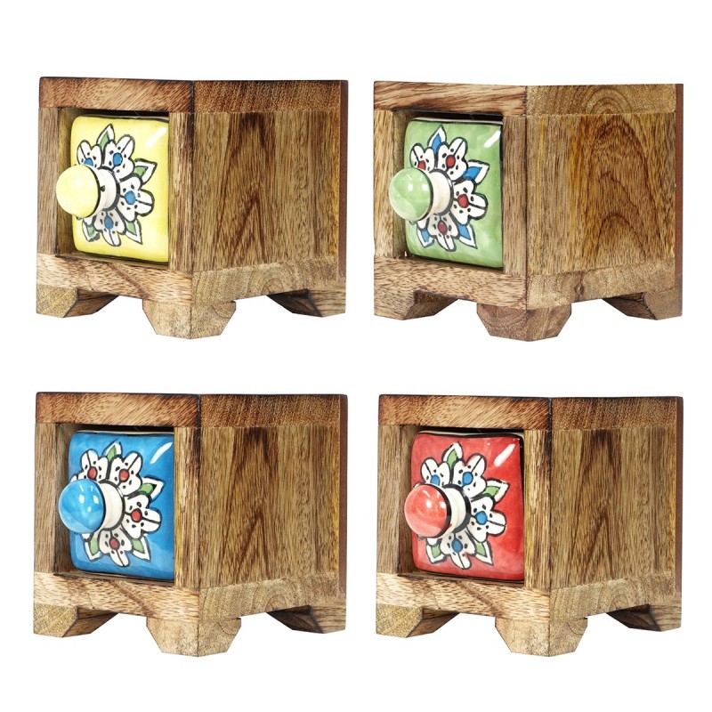 ORIGEN Home Decor Étagère à épices 1 tiroir 4U Boîtes et boîtes à bijoux | Étagère à Épices Carrée Marron - 9x8x11cm
