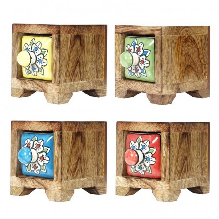 ORIGEN Home Decor Étagère à épices 1 tiroir 4U Boîtes et boîtes à bijoux | Étagère à Épices Carrée Marron - 9x8x11cm