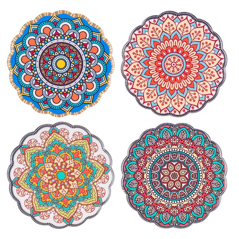 ORIGEN Home Decor Mandala Coasters 4U - Ensemble de 4 sous-verres ronds en céramique grise