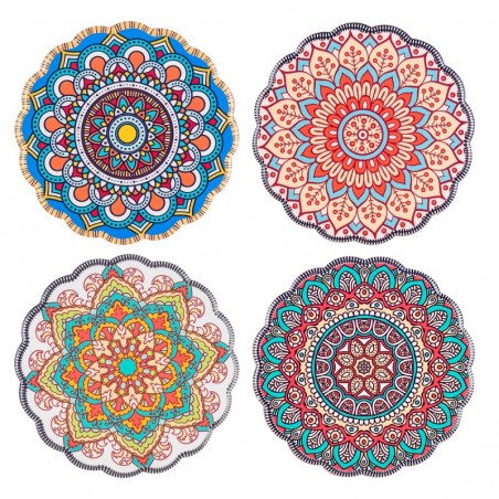 ORIGEN Home Decor Mandala Coasters 4U - Ensemble de 4 sous-verres ronds en céramique grise