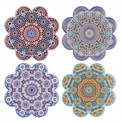 ORIGEN Home Decor Mandala Dessous de Verre 4U Gris Rond - Lot de 4 - Idéal pour la Décoration de Cuisine Vintage -