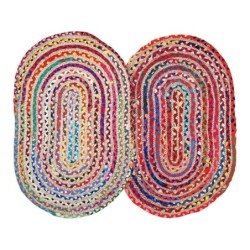 Tapis rectangulaire en jute | Tapis en coton et jute 85x55 cm | Couleur Beige | 2 unités