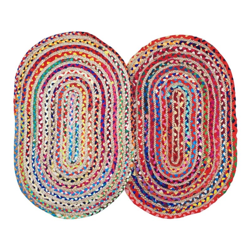 Tapis rectangulaire en jute | Tapis en coton et jute 85x55 cm | Couleur Beige | 2 unités