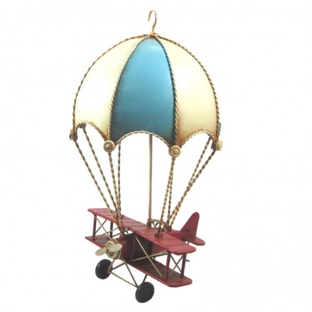 ORIGIN Home Decor Avion Parachutes vintage | Figurine décorative en métal bleu 31x18x17cm