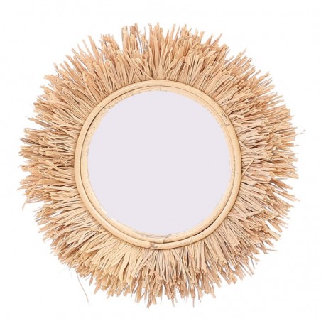 ORIGEN Home Decor Miroir Rond en Herbe - Marron 28x28x4cm