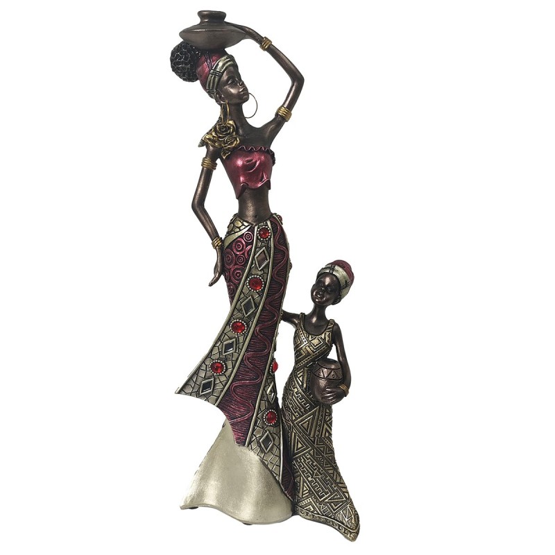 ORIGIN Home Decor Figure Africaine Africains et Éléphants | Figurine Africaine Grise - 34x13x6cm