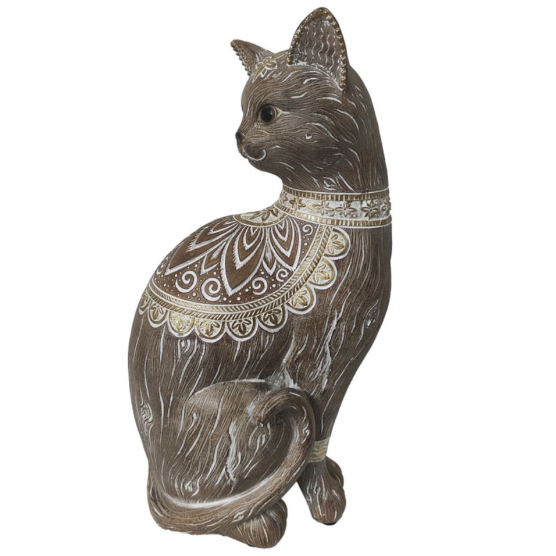 ORIGIN Home Decor Chat Argenté - Figurine Chat Animal 29x15x11cm