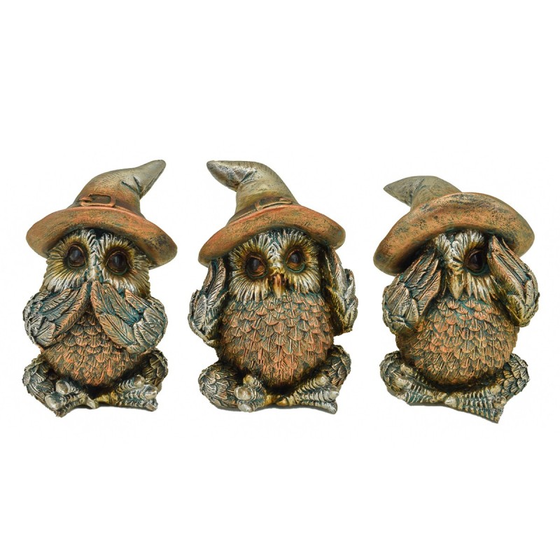 ORIGIN Home Decor Le hibou ne voit pas, n'entend pas et ne parle pas 3U Fantasy | Figurine Chouette Marron - 9x6x6cm