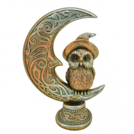 ORIGEN Home Decor Chouette sur la Lune Fantasy - Figurine Chouette Marron 17x12x6cm