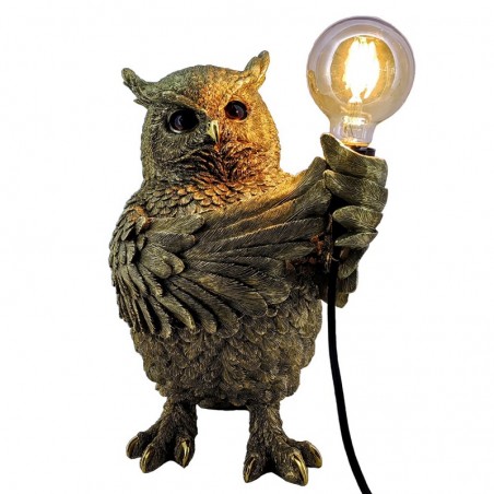 ORIGIN Home Decor Hibou avec lampes lumineuses | Figurine Chouette Marron - 38x25x23cm