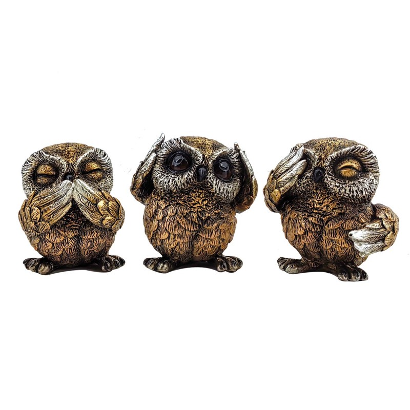 ORIGEN Home Decor Owls 3U Famille de Hiboux Décoratifs en Résine - Marron - 8x8x6cm