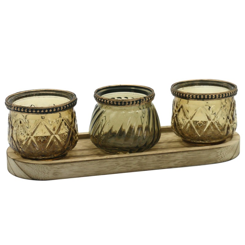 ORIGEN Home Decor Bougeoir Plateau 3U Vases et Bougeoirs Marron - 8x26x9cm