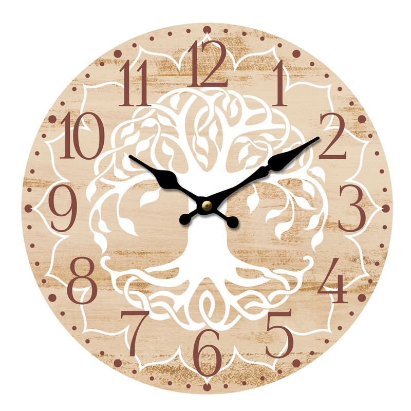 ORIGEN Home Decor Horloge Ronde Marron Horloges 60x60x4cm