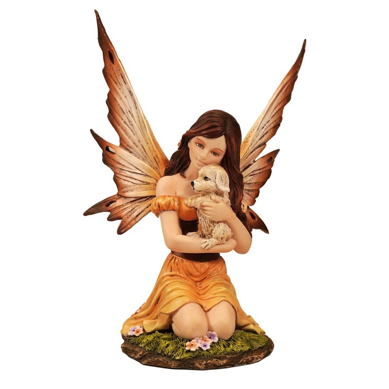 ORIGIN Home Decor Fée avec Chien Fantaisie | Figurine Fée Marron - 17x12x12cm