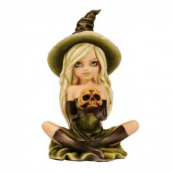 ORIGEN Home Decor Fée Sorcière avec Squelette Fantasy Fée Figure Noir - 17x11x9cm