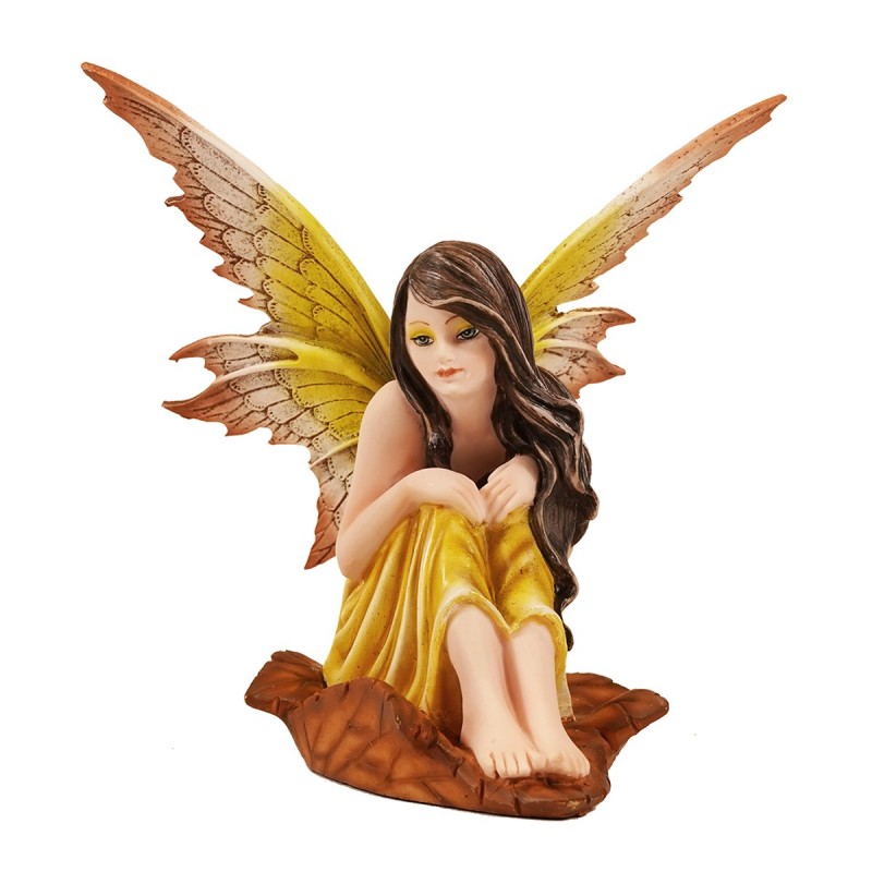 ORIGEN Home Decor Fée Assise Fantaisie Jaune - Figurine Fée 13x14x13cm