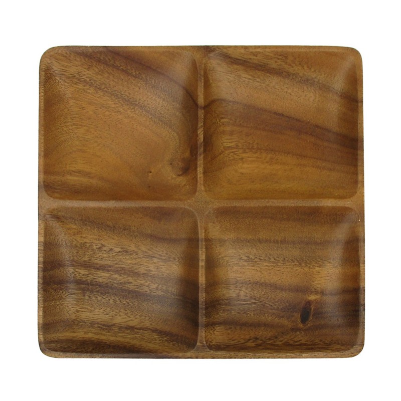 ORIGIN Home Decor Plateau 4 Compartiments Ustensiles | Plateau Carré Marron - 3x24x24cm