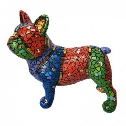 ORIGEN Home Decor Chien Bouledogue Animaux Figurine de Chien Bleu - 19x31x9cm Résine Décorative