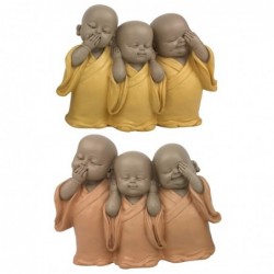 ORIGIN Home Decor Moines Voir Pas Entendre Parler 2U Bouddhas | Figurine Bouddha Orange - 12x15x6cm