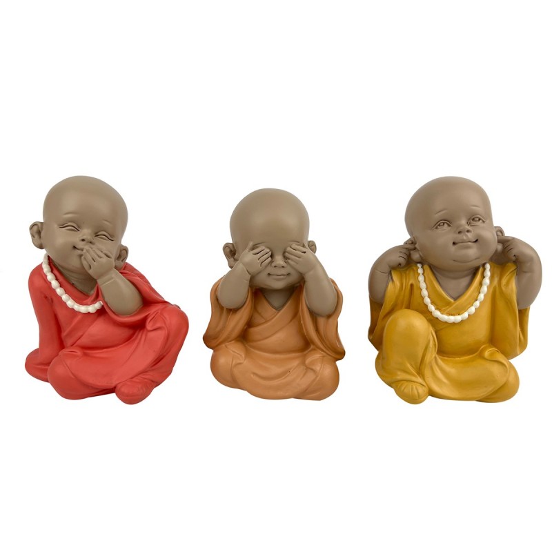 ORIGIN Home Decor Le Moine ne voit pas, n'entend pas, parle 3U Bouddhas Figurine de Bouddha rouge - 10 x 9 x 7 cm