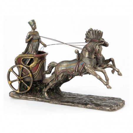 ORIGIN Home Decor Néfertiti dans Chariot Reine Bronze Vert Déesse Figure 19x30x9cm