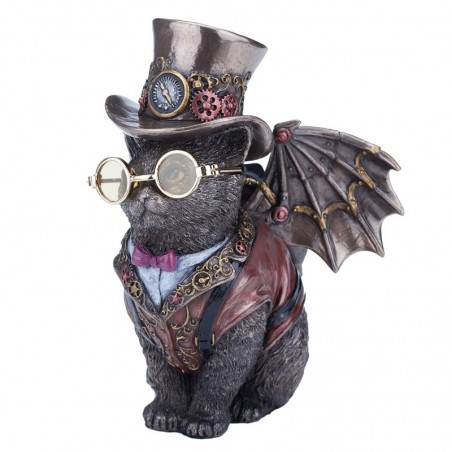 ORIGIN Home Decor Chat Inventeur Victorien Fantasy Figure Déesse Gris 14x11x9cm